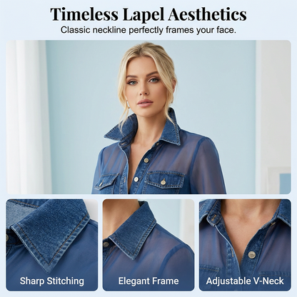 👕Damen-Mesh-Patchwork-Jeans-Top – Elegantes tailliertes schickes Top✨