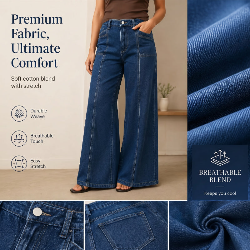 👖 Damen High-Waist Wide-Leg Jeans – Schmeichelhafte Vintage-Passform aus Denim ✨