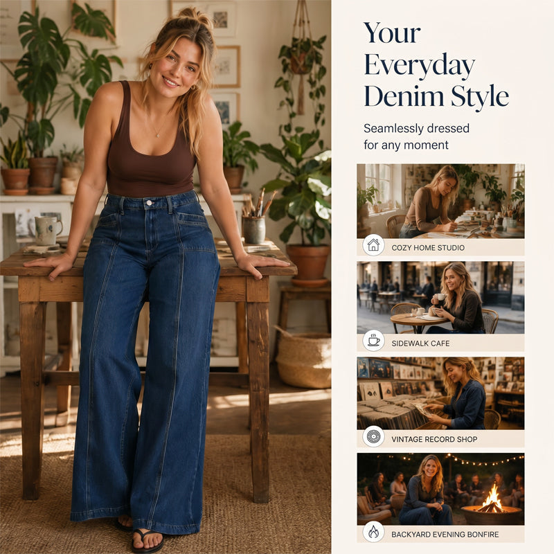 👖 Damen High-Waist Wide-Leg Jeans – Schmeichelhafte Vintage-Passform aus Denim ✨
