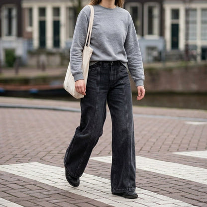 👖 Damen High-Waist Wide-Leg Jeans – Schmeichelhafte Vintage-Passform aus Denim ✨