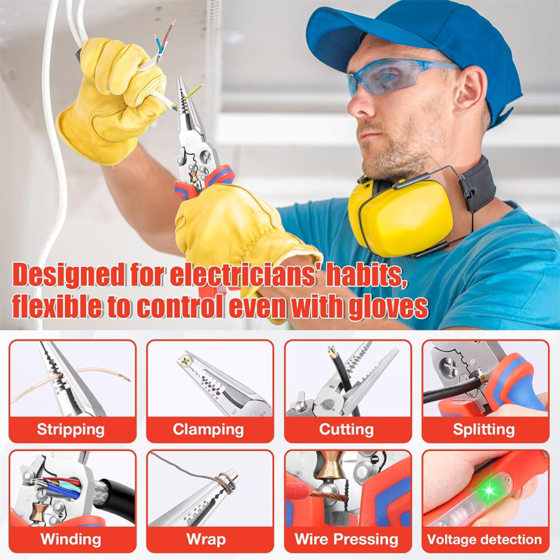 🔧8-in-1 Electrician Wire Stripper with Voltage Tester– Heavy Duty Wire Stripper⚡