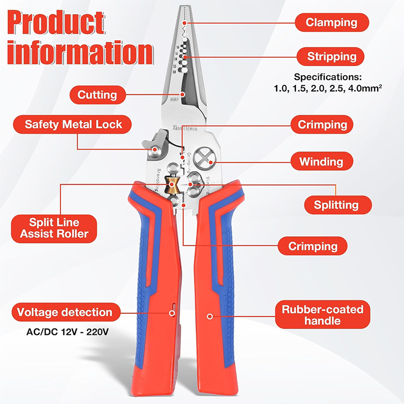 🔧8-in-1 Electrician Wire Stripper with Voltage Tester– Heavy Duty Wire Stripper⚡