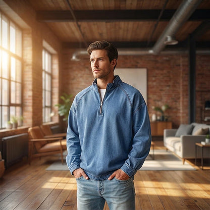 👕Men's Vintage-Wash Half-Zip Pullover– Casual Street Style Sweatshirt ✨