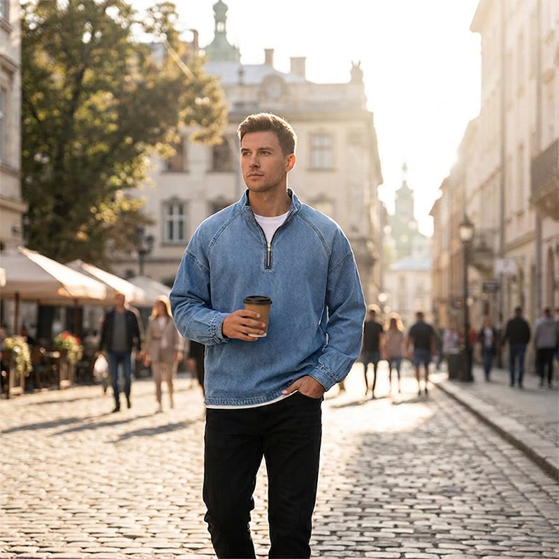 👕Men's Vintage-Wash Half-Zip Pullover– Casual Street Style Sweatshirt ✨