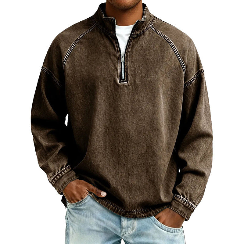 👕Men's Vintage-Wash Half-Zip Pullover– Casual Street Style Sweatshirt ✨