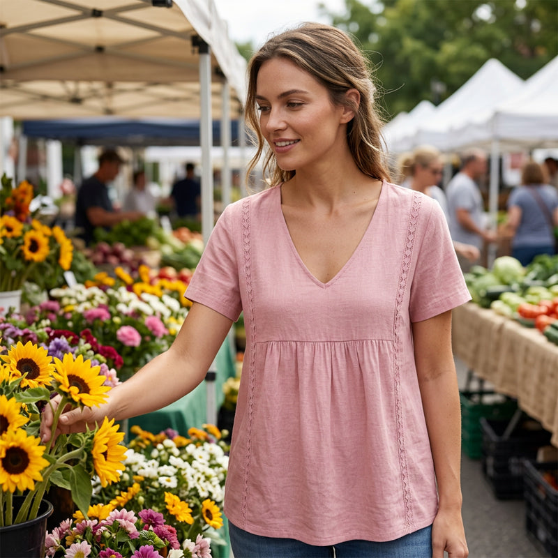 🌸New Arrivals – Best Sellers👚Women's Elegant V-Neck T-Shirt – Soft Everyday Basic Top✨