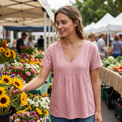 🌸New Arrivals – Best Sellers👚Women's Elegant V-Neck T-Shirt – Soft Everyday Basic Top✨