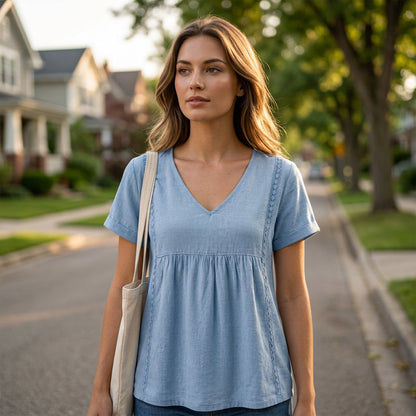 🌸New Arrivals – Best Sellers👚Women's Elegant V-Neck T-Shirt – Soft Everyday Basic Top✨