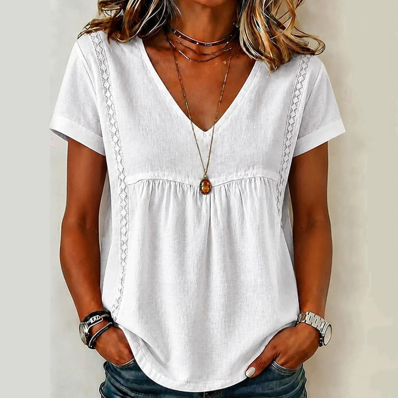 🌸New Arrivals – Best Sellers👚Women's Elegant V-Neck T-Shirt – Soft Everyday Basic Top✨