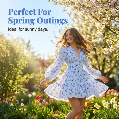 👗Women's Floral V-Neck Mini Dress – Lace Waist Summer Dress 🌸