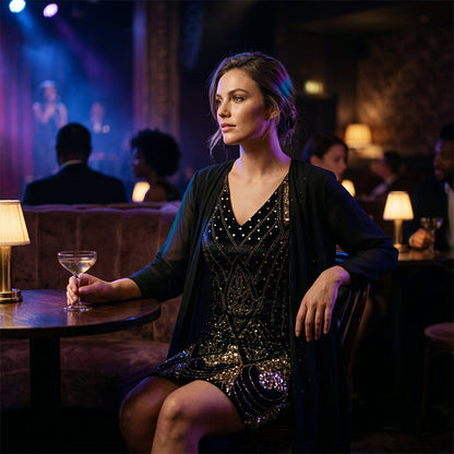 🔥Zeitlich begrenztes Angebot – Damen-Set aus Langarmkleid mit Muster und Strickjacke, 2-teilig✨