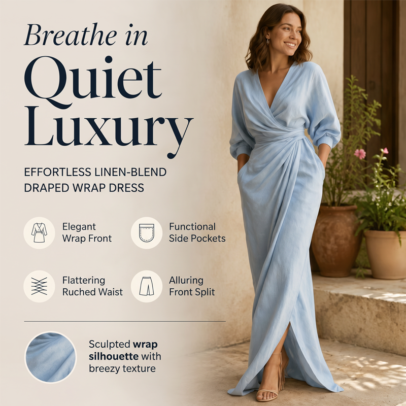 ⌛Befristetes 52 % Angebot – Elegantes V-Ausschnitt Wickel-Maxikleid für Damen👗✨