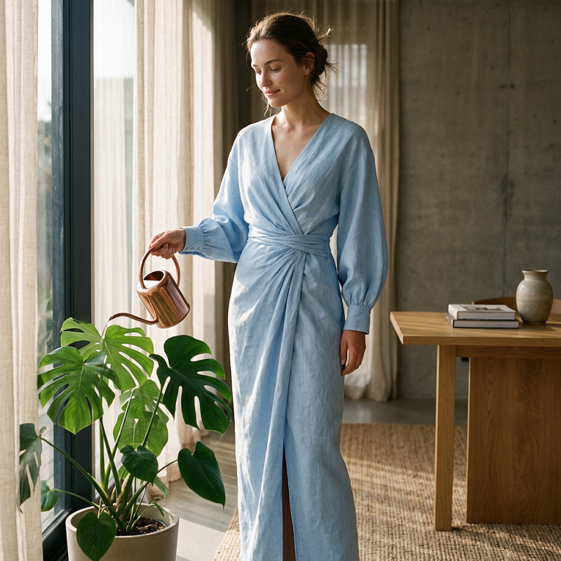 ⌛Befristetes 52 % Angebot – Elegantes V-Ausschnitt Wickel-Maxikleid für Damen👗✨