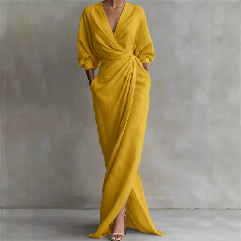 ⌛Befristetes 52 % Angebot – Elegantes V-Ausschnitt Wickel-Maxikleid für Damen👗✨