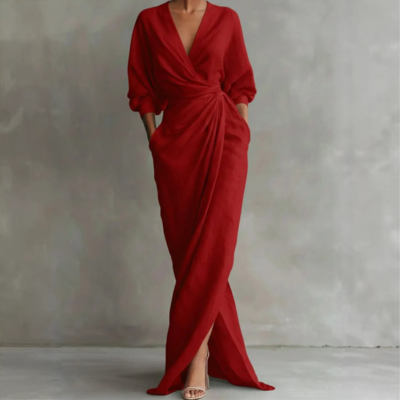 ⌛Befristetes 52 % Angebot – Elegantes V-Ausschnitt Wickel-Maxikleid für Damen👗✨