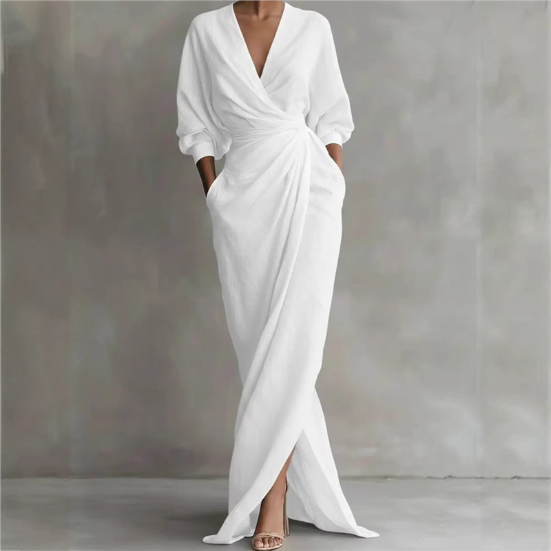 ⌛Befristetes 52 % Angebot – Elegantes V-Ausschnitt Wickel-Maxikleid für Damen👗✨