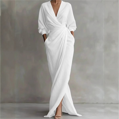 ⌛Befristetes 52 % Angebot – Elegantes V-Ausschnitt Wickel-Maxikleid für Damen👗✨