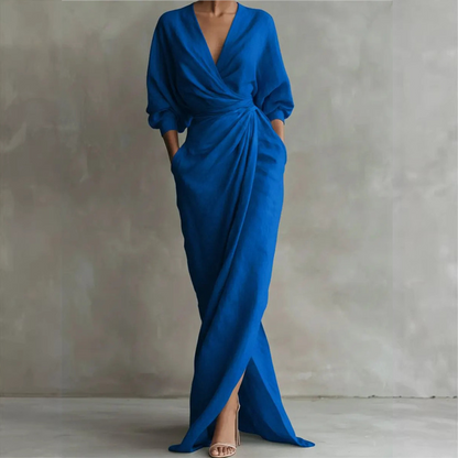 ⌛Befristetes 52 % Angebot – Elegantes V-Ausschnitt Wickel-Maxikleid für Damen👗✨