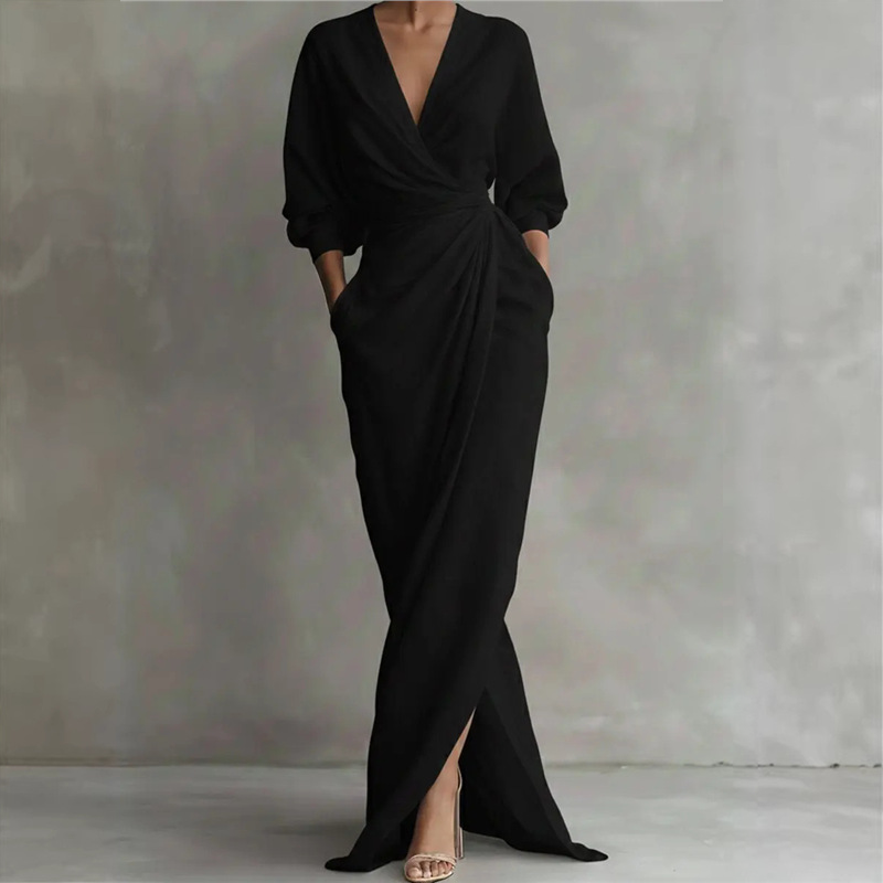 ⌛Befristetes 52 % Angebot – Elegantes V-Ausschnitt Wickel-Maxikleid für Damen👗✨