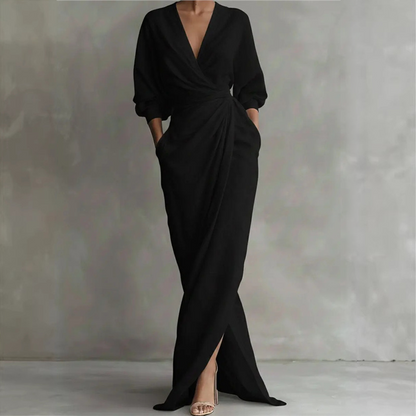 ⌛Befristetes 52 % Angebot – Elegantes V-Ausschnitt Wickel-Maxikleid für Damen👗✨