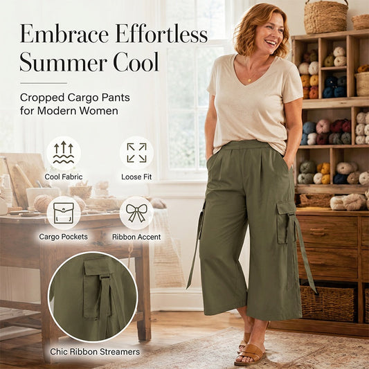 👖Women's Cropped Wide-Leg Cargo Pants – High Waist Street Style Trousers ✨