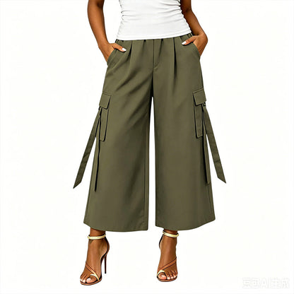 👖Women's Cropped Wide-Leg Cargo Pants – High Waist Street Style Trousers ✨