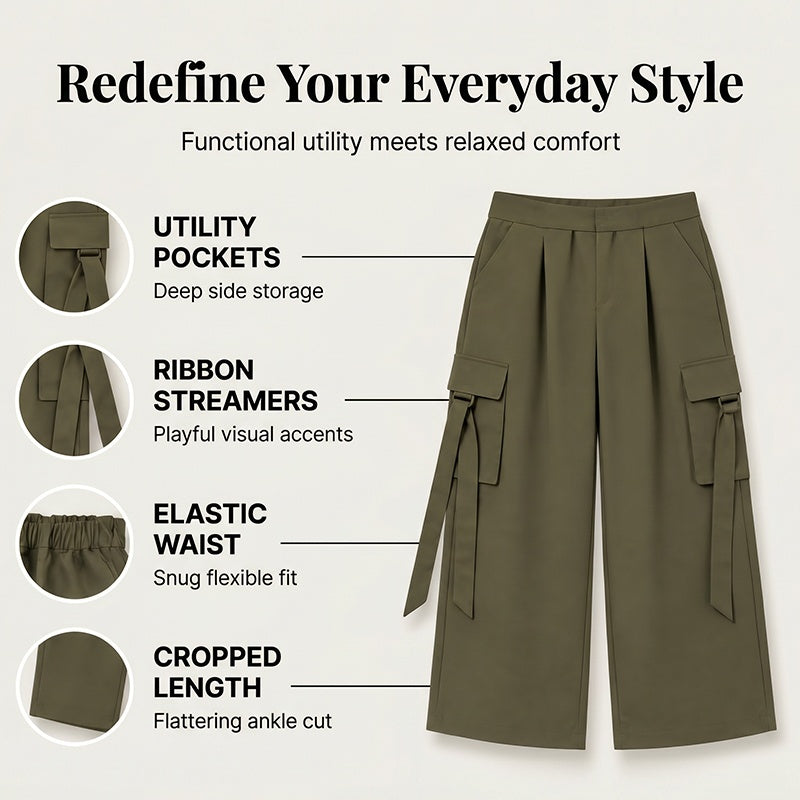 👖Women's Cropped Wide-Leg Cargo Pants – High Waist Street Style Trousers ✨