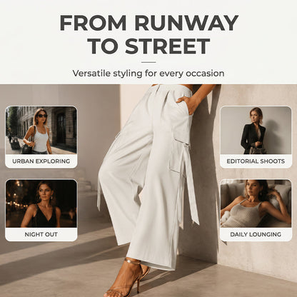 👖Women's Cropped Wide-Leg Cargo Pants – High Waist Street Style Trousers ✨