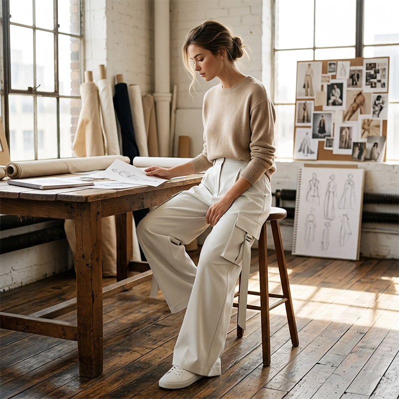 👖Women's Cropped Wide-Leg Cargo Pants – High Waist Street Style Trousers ✨