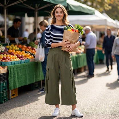 👖Women's Cropped Wide-Leg Cargo Pants – High Waist Street Style Trousers ✨