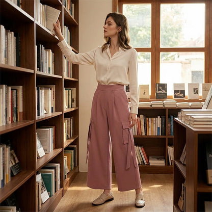 👖Women's Cropped Wide-Leg Cargo Pants – High Waist Street Style Trousers ✨