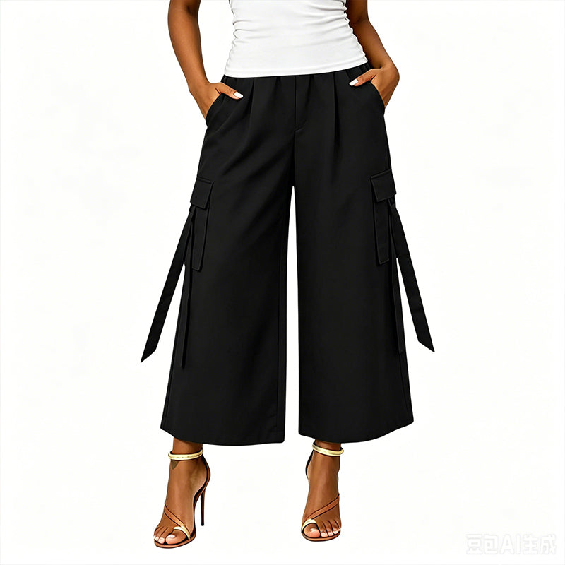 👖Women's Cropped Wide-Leg Cargo Pants – High Waist Street Style Trousers ✨