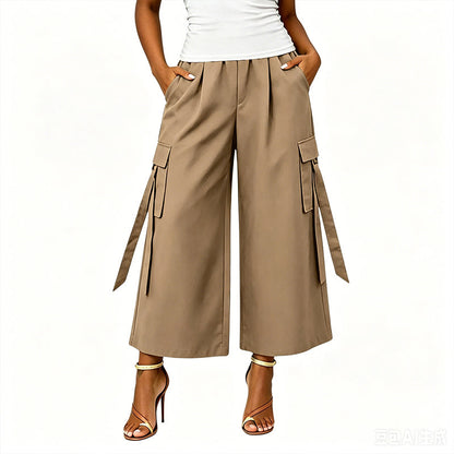 👖Women's Cropped Wide-Leg Cargo Pants – High Waist Street Style Trousers ✨