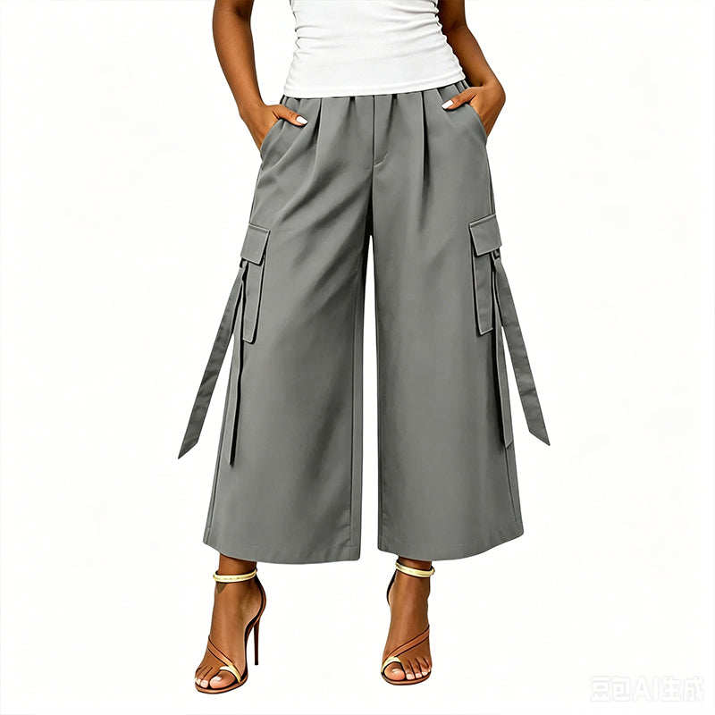 👖Women's Cropped Wide-Leg Cargo Pants – High Waist Street Style Trousers ✨