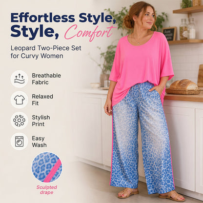 👗🐆Women's Loose Top & Leopard Print Pants Set– Chic 2-Piece Lounge Outfit ✨