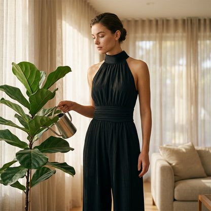 💥50% off on the last day-Women's Sleeveless Mock Neck Wide-Leg Jumpsuit