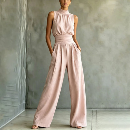 💥50% off on the last day-Women's Sleeveless Mock Neck Wide-Leg Jumpsuit