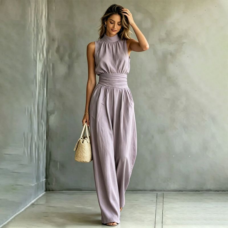 💥50% off on the last day-Women's Sleeveless Mock Neck Wide-Leg Jumpsuit