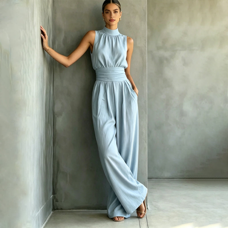 💥50% off on the last day-Women's Sleeveless Mock Neck Wide-Leg Jumpsuit