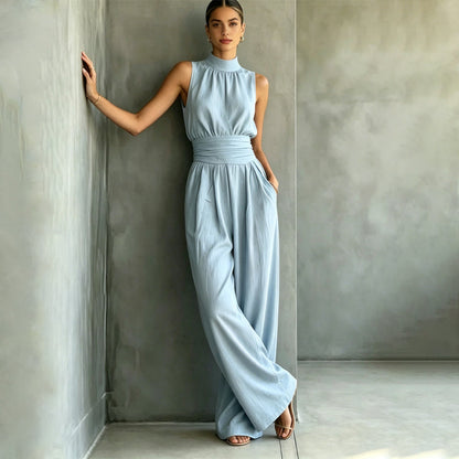 💥50% off on the last day-Women's Sleeveless Mock Neck Wide-Leg Jumpsuit