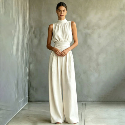 💥50% off on the last day-Women's Sleeveless Mock Neck Wide-Leg Jumpsuit