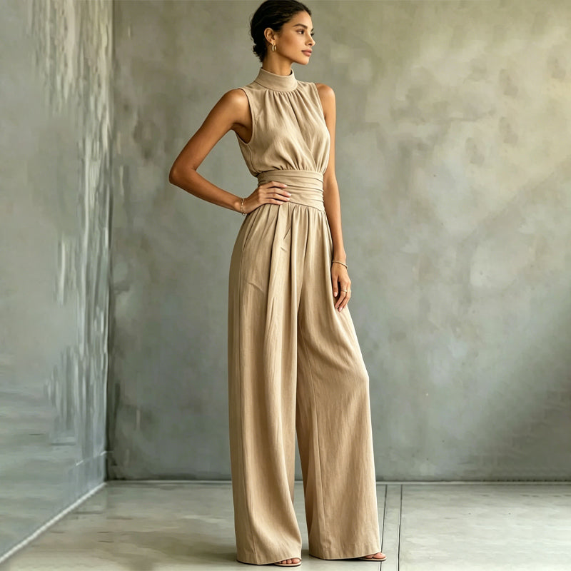 💥50% off on the last day-Women's Sleeveless Mock Neck Wide-Leg Jumpsuit