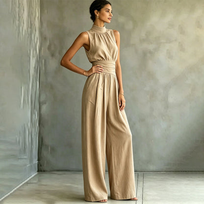 💥50% off on the last day-Women's Sleeveless Mock Neck Wide-Leg Jumpsuit