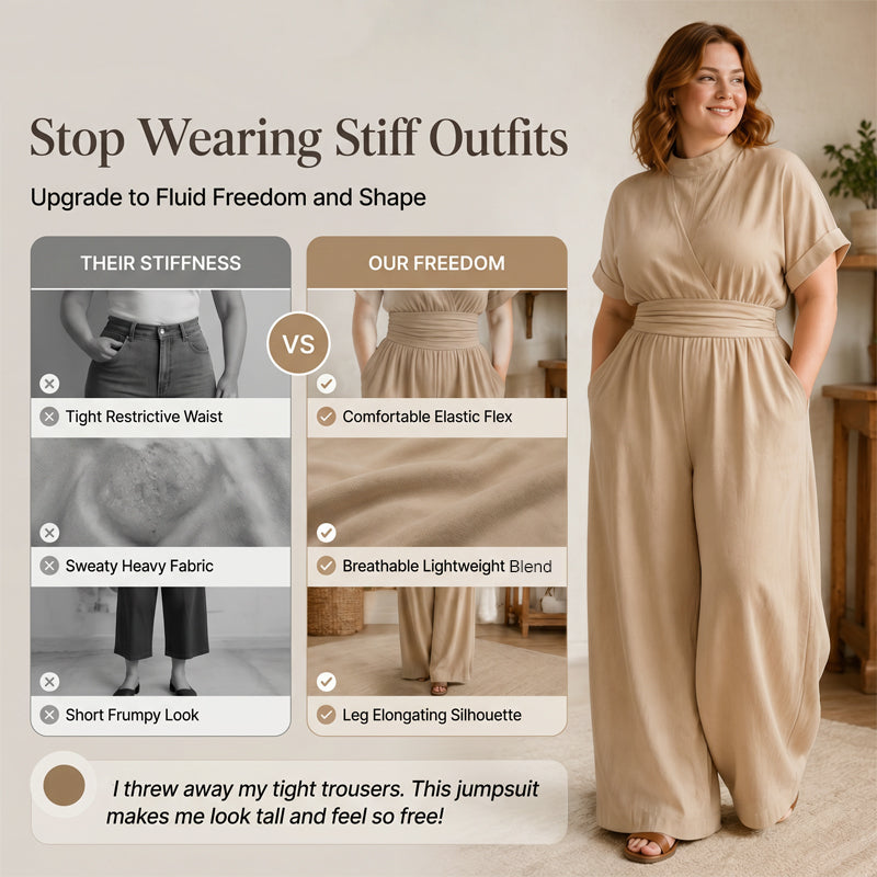 👗 Damen Kurzarm Rollkragen Overall mit weitem Bein – Elegantes All-in-One Outfit ✨