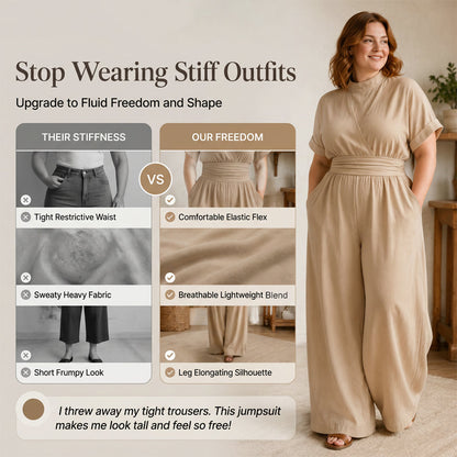 👗 Damen Kurzarm Rollkragen Overall mit weitem Bein – Elegantes All-in-One Outfit ✨