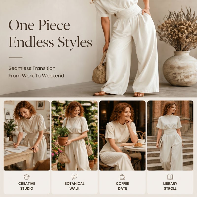 👗 Damen Kurzarm Rollkragen Overall mit weitem Bein – Elegantes All-in-One Outfit ✨