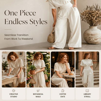 👗 Damen Kurzarm Rollkragen Overall mit weitem Bein – Elegantes All-in-One Outfit ✨