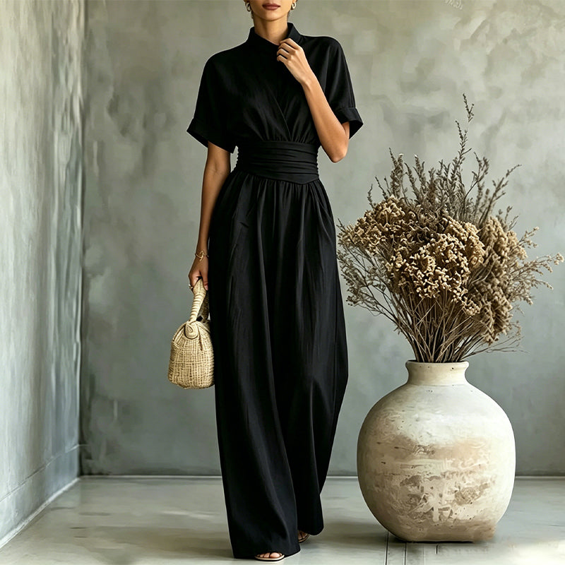 👗 Damen Kurzarm Rollkragen Overall mit weitem Bein – Elegantes All-in-One Outfit ✨