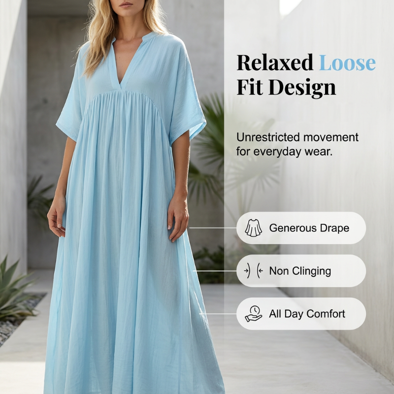 💥50 % Rabatt am letzten Tag – 👗Fließendes Sommer-Maxikleid mit V-Ausschnitt für Damen☀️✨