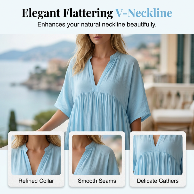 💥50 % Rabatt am letzten Tag – 👗Fließendes Sommer-Maxikleid mit V-Ausschnitt für Damen☀️✨